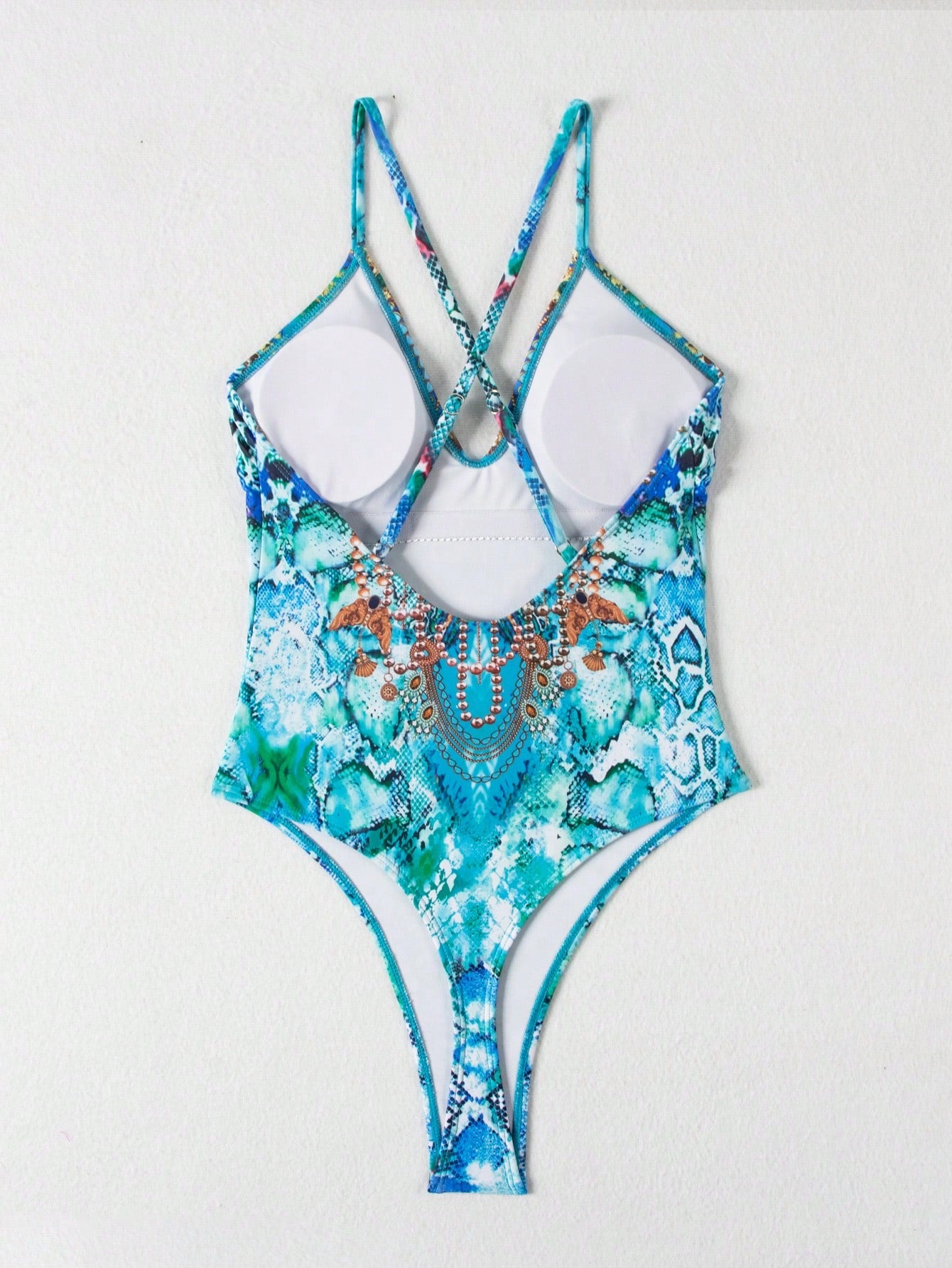 Maiô Feminino Manuela com Recorte Cruzado nas Costas, Corte Alto, Estampa Tropical 