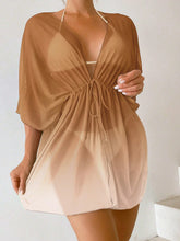 Saída d Praia Ombre Cintura Com Cordão Manga De Asa De Morcego Malha Quimono