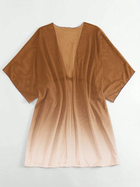 Saída d Praia Ombre Cintura Com Cordão Manga De Asa De Morcego Malha Quimono