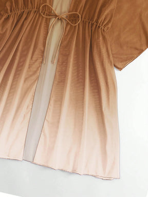 Saída d Praia Ombre Cintura Com Cordão Manga De Asa De Morcego Malha Quimono