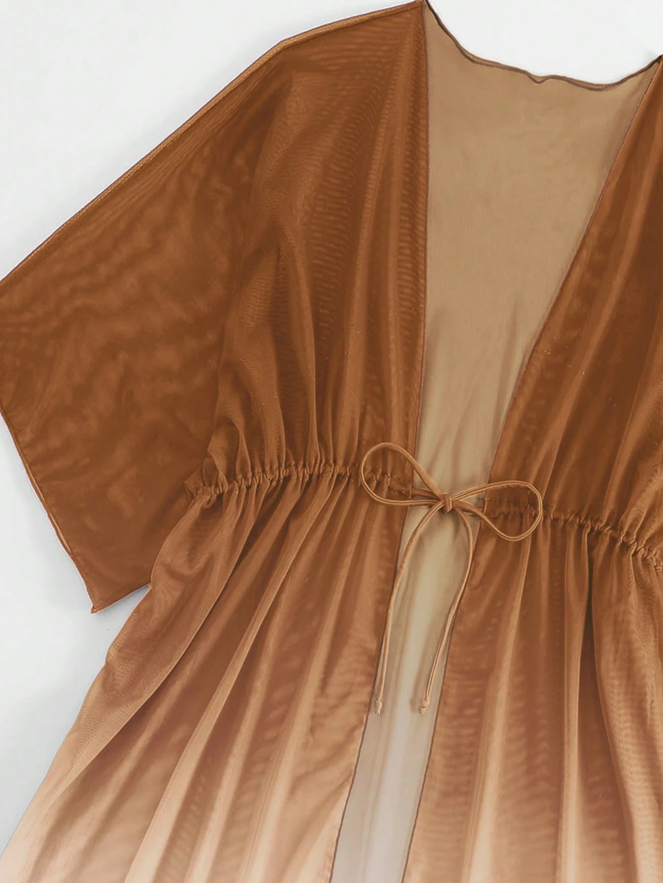 Saída d Praia Ombre Cintura Com Cordão Manga De Asa De Morcego Malha Quimono