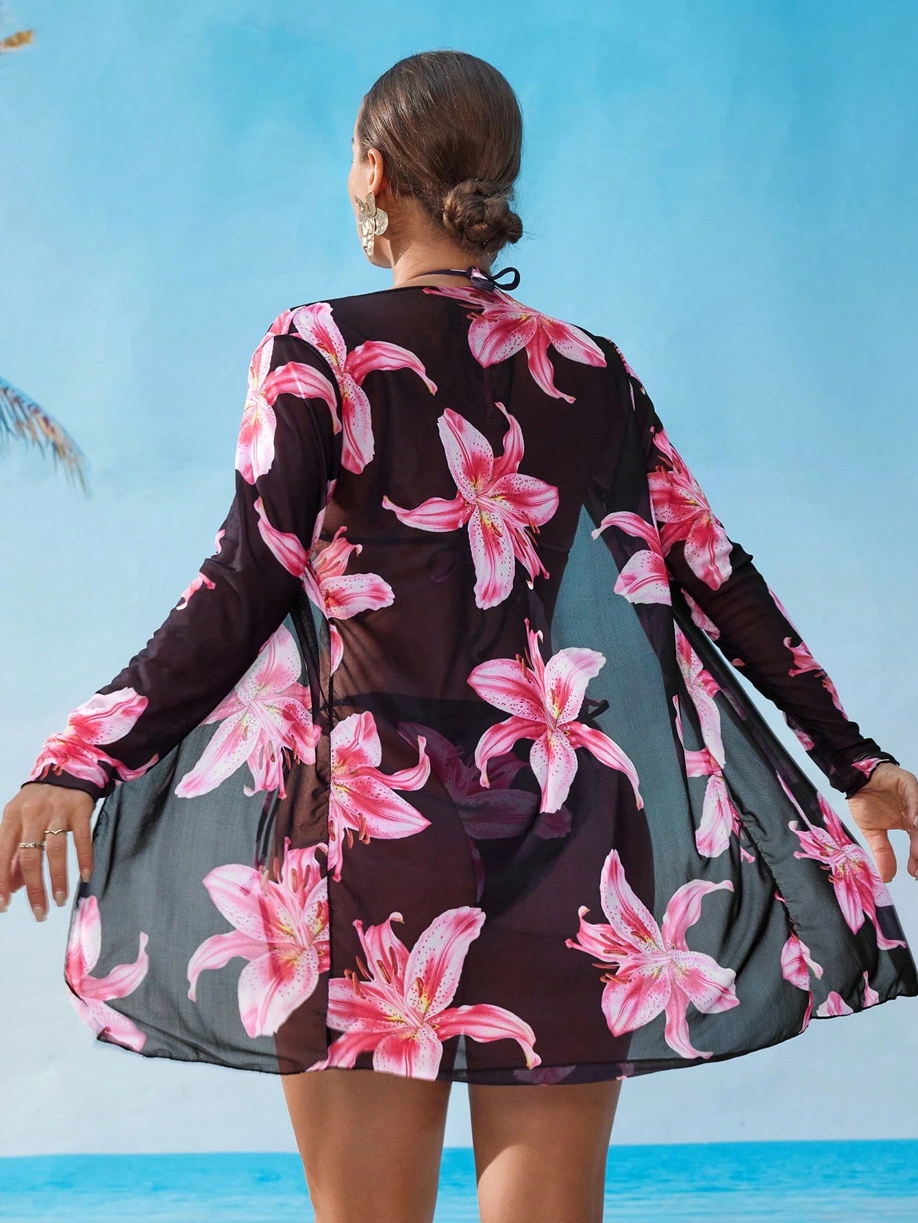 Saída de Praia Conjunto de biquíni malha impressão floral 