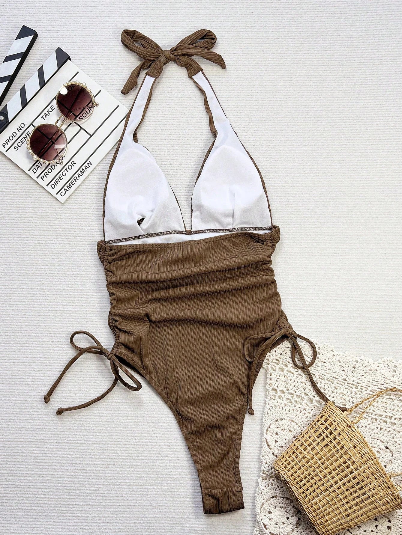  Maiô Feminino Estilo Franzido com Alça Ajustável no Ombro