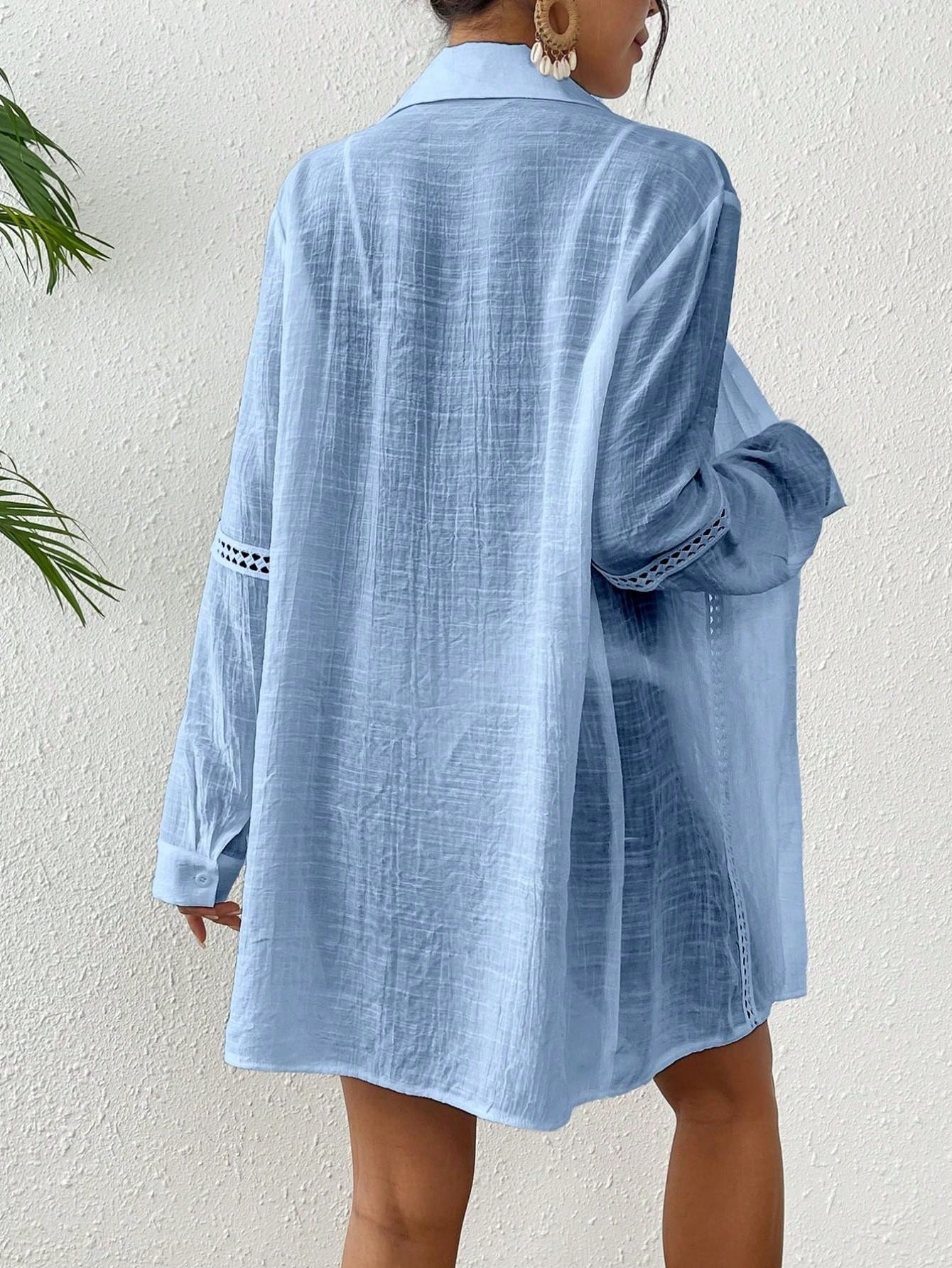 Saída de Praia Helena Maria Cobertura Casual de Manga Comprida com Botões na Frente e Estilo Kimono