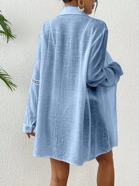 Saída de Praia Helena Maria Cobertura Casual de Manga Comprida com Botões na Frente e Estilo Kimono