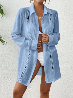 Saída de Praia Helena Maria Cobertura Casual de Manga Comprida com Botões na Frente e Estilo Kimono