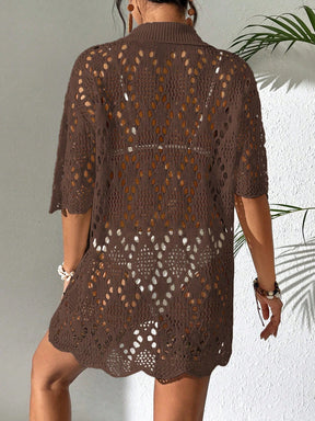 Saída de Praia Kimono de Sobreposição Casual Com Gola Vazada, de Manga Curta, para Férias