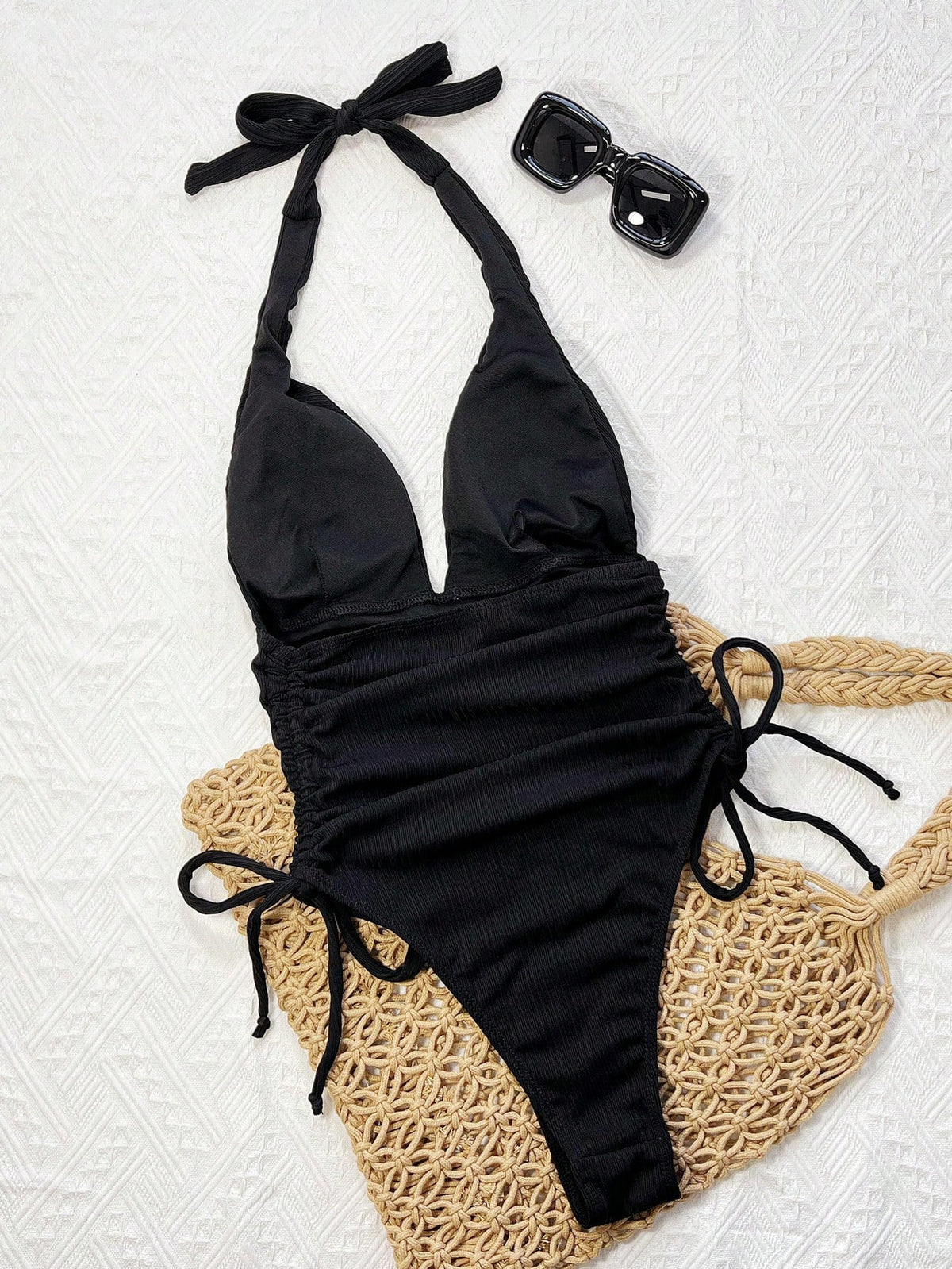  Maiô Feminino Estilo Franzido com Alça Ajustável no Ombro