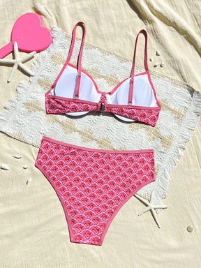  Conjunto de Biquini Daniela de 2 Peças com Alça Ajustável, Fecho Traseiro e Cintura Alta, Estampa Floral 