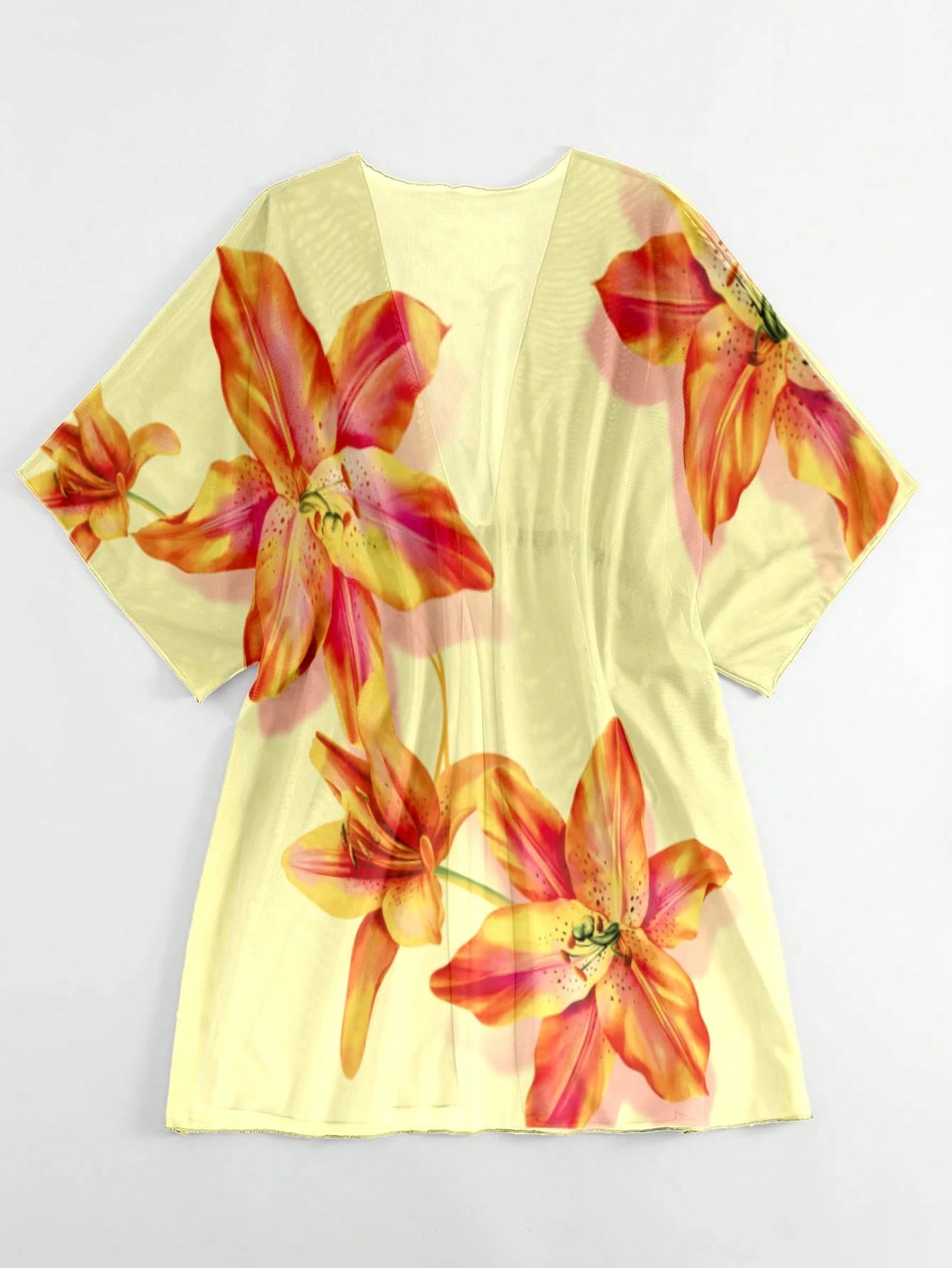 Saída d Praia Ombre Cintura Com Cordão Manga De Asa De Morcego Malha Quimono