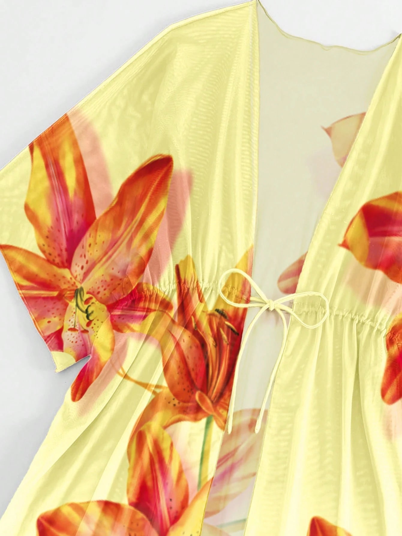 Saída d Praia Ombre Cintura Com Cordão Manga De Asa De Morcego Malha Quimono