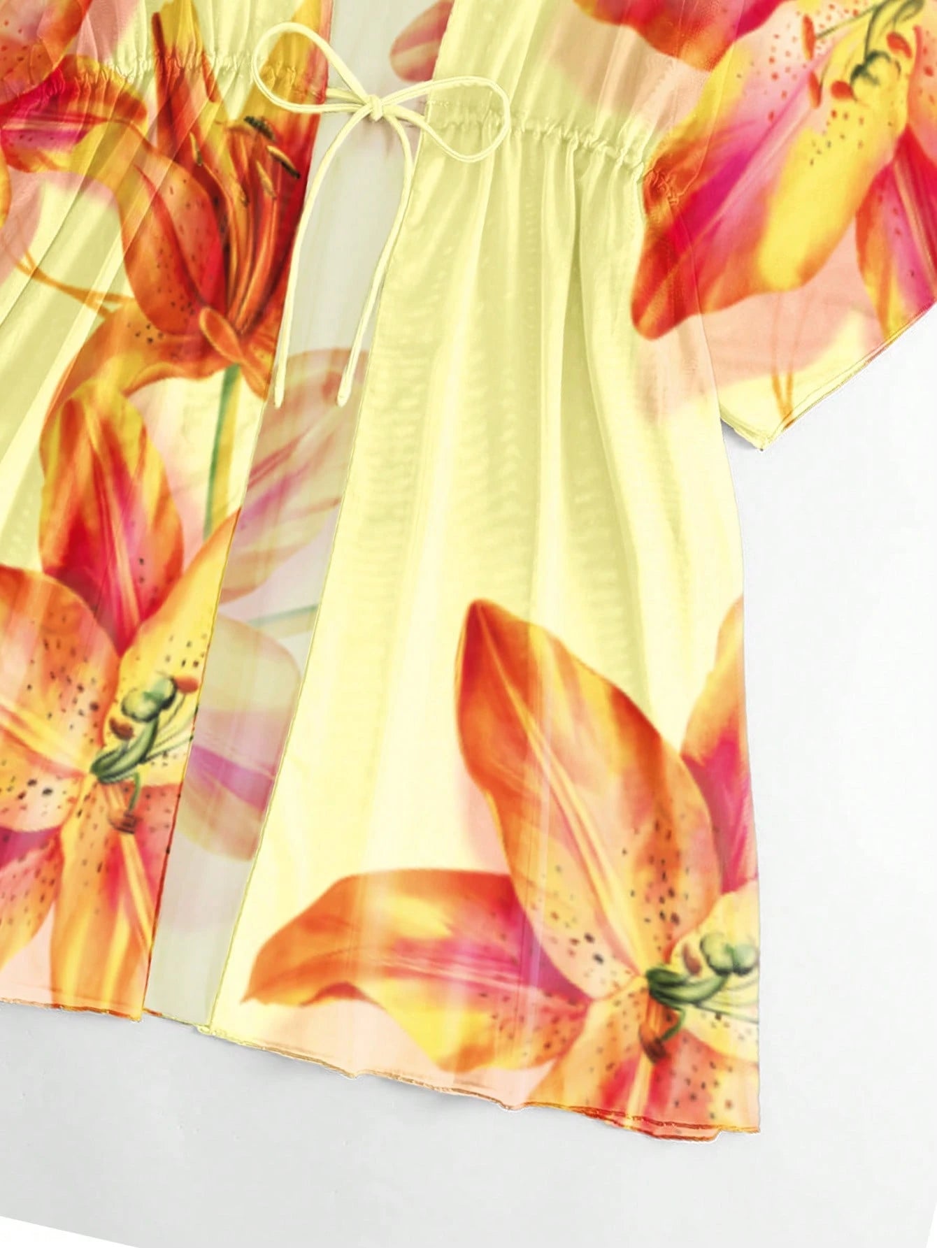 Saída d Praia Ombre Cintura Com Cordão Manga De Asa De Morcego Malha Quimono