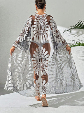 Saída de Praia Quimono Capa Transparente com Estampa Floral de Resort 