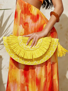 Bolsa de Embreagem Estilo Boho Feminina com Desenho de Franjas