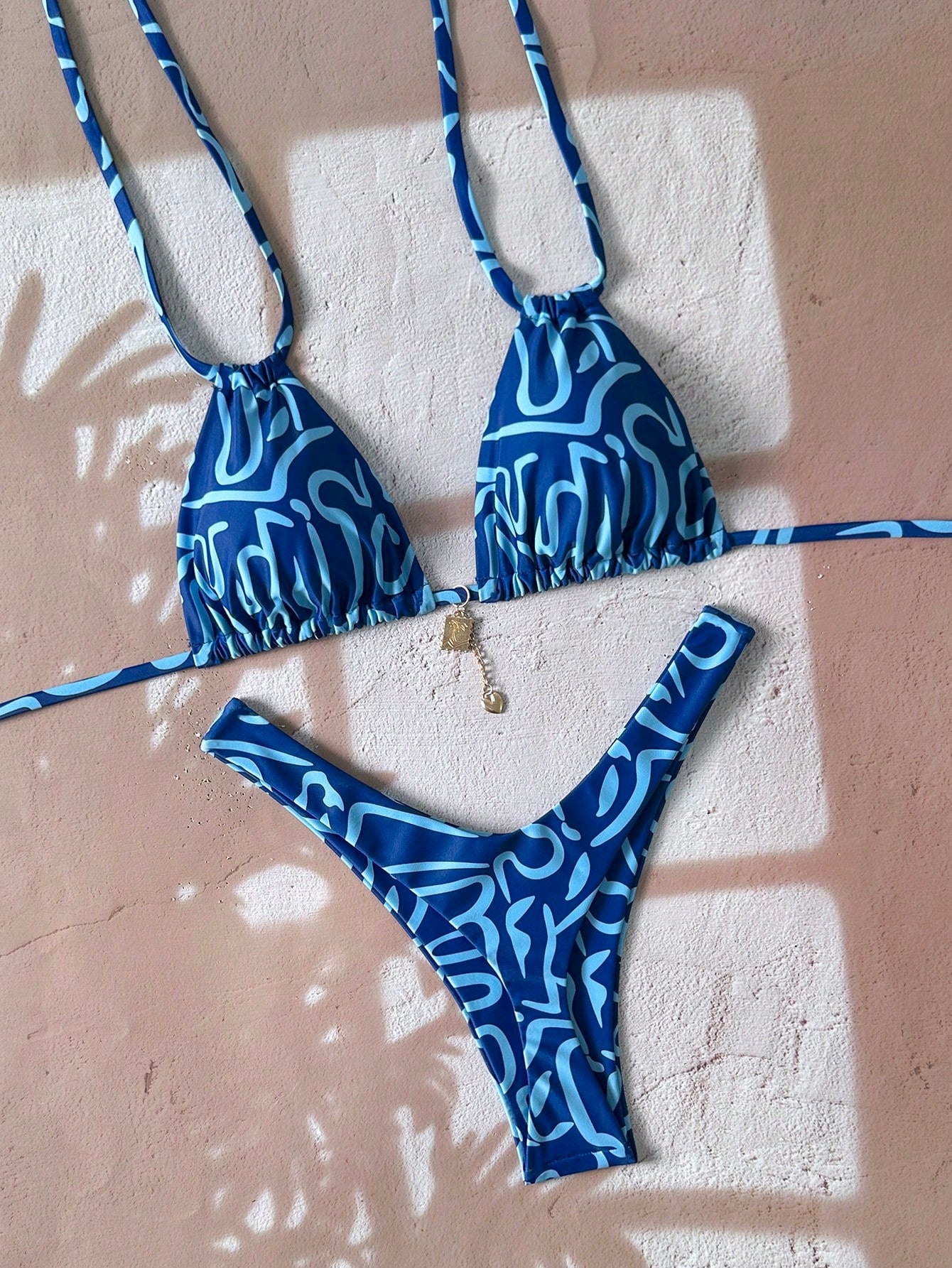  Conjunto de Maiô Bikini com Decote Halter, Estampa Floral 