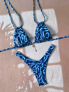  Conjunto de Maiô Bikini com Decote Halter, Estampa Floral 