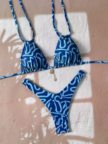  Conjunto de Maiô Bikini com Decote Halter, Estampa Floral 