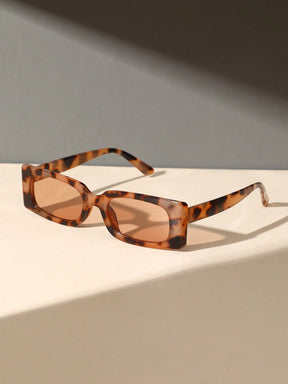  Óculos de Sol Feminino Eloá Elegante Retangular com Armação de Estampa de Leopardo 