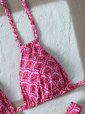  Conjunto de Maiô Bikini com Decote Halter, Estampa Floral 