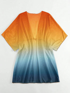 Saída d Praia Ombre Cintura Com Cordão Manga De Asa De Morcego Malha Quimono