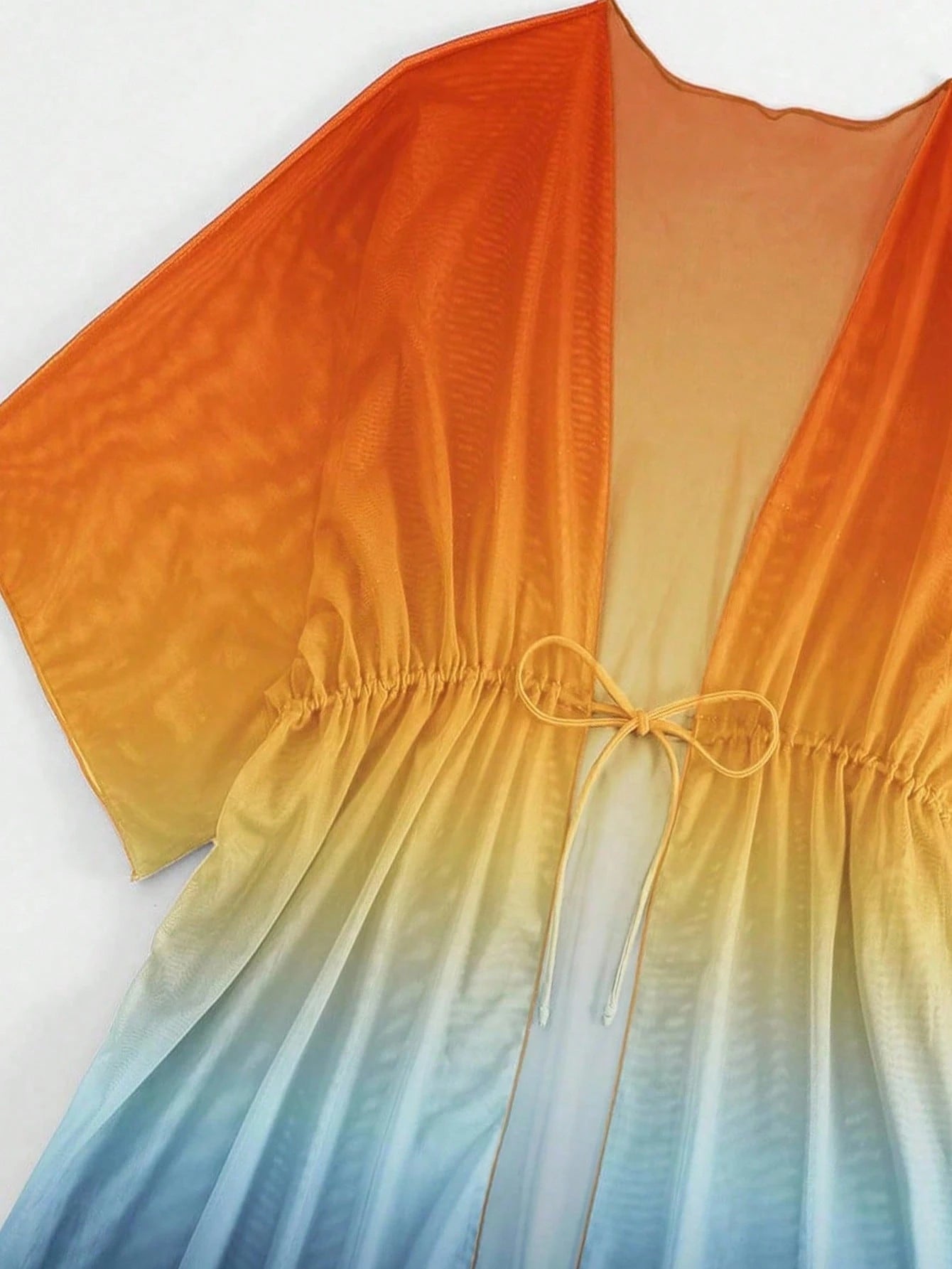 Saída d Praia Ombre Cintura Com Cordão Manga De Asa De Morcego Malha Quimono