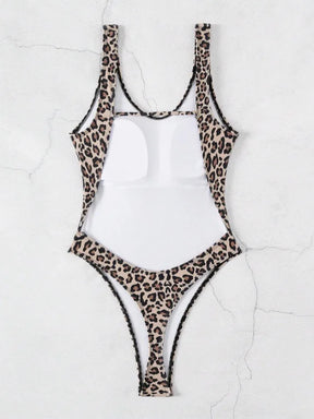 Maiô sem encosto de peça única para mulheres, leopardo sexy, monokini com decote em v, swimwear fino, férias de praia, verão, novo, 2024