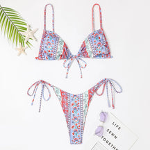 2022 floral impressão corda bandagem bikini conjunto de banho feminino verão sexy push up maiô beachwear halter biqiuni maiô