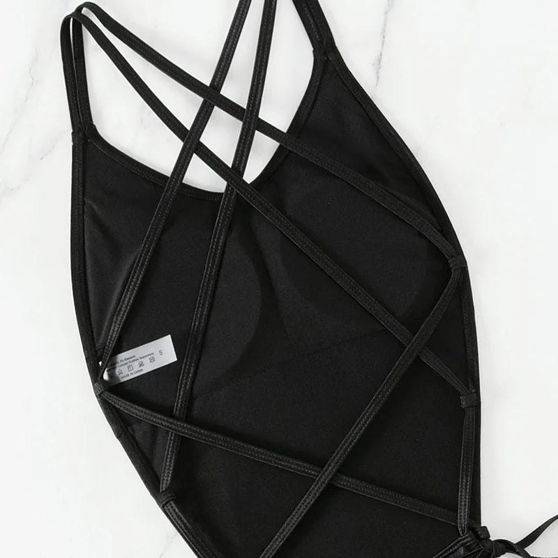 One-piece maiô para as mulheres, tanga, sexy, sólido, preto, bandagem, corpo, sem encosto, monokini, roupas de praia