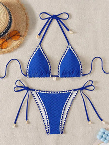 Sexy halter enrugado tecer conjunto de biquíni escudo designer maiô feminino push up micro biquinis verão maiô nadar beach wear