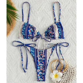 2022 floral impressão corda bandagem bikini conjunto de banho feminino verão sexy push up maiô beachwear halter biqiuni maiô