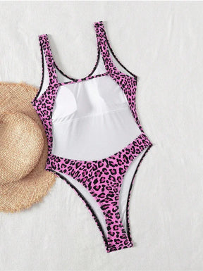 Maiô sem encosto de peça única para mulheres, leopardo sexy, monokini com decote em v, swimwear fino, férias de praia, verão, novo, 2024