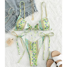 2022 floral impressão corda bandagem bikini conjunto de banho feminino verão sexy push up maiô beachwear halter biqiuni maiô