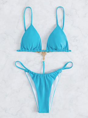 2024 sexy uma peça de banho maiô feminino triângulo sem costas cristal decoração tanga céu azul biquinis conjunto maiô praia biquíni