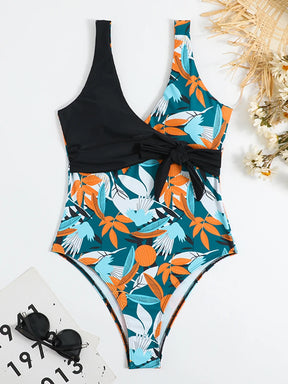 2024 tropical impressão maiô uma peça nó lado com cinto de banho feminino acolchoado maiô feminino natação verão beachwear