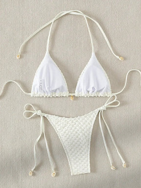 Sexy conjunto de biquíni concha designer maiô 2025 branco preto push up micro biquinis verão maiô gravata lateral triângulo banho