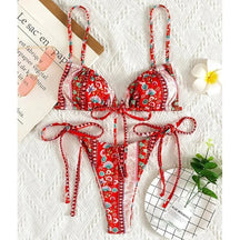 2022 floral impressão corda bandagem bikini conjunto de banho feminino verão sexy push up maiô beachwear halter biqiuni maiô