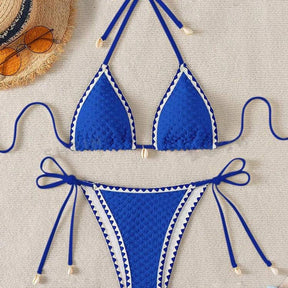 Sexy halter enrugado tecer conjunto de biquíni escudo designer maiô feminino push up micro biquinis verão maiô nadar beach wear