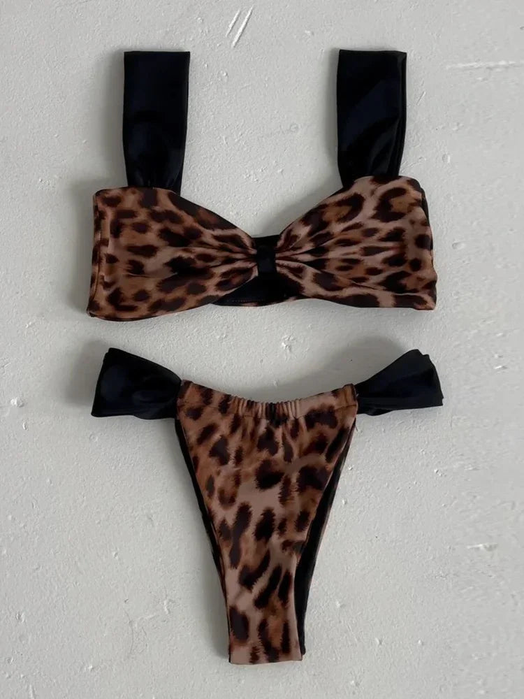 Conjunto sexy de biquíni de cintura baixa para mulheres, maiôs com estampa floral, moda praia leopardo, trajes de banho brasileiros, novo, feminino, 2022