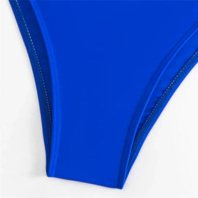 Sexy azul sem costas maiôs feminino 2025 uma peça de banho lado cordão rendas alta corte maiô monokini natação wear