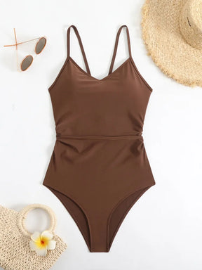 Maiô de uma peça feminino 2025 novo sólido estilingue bodysuit sexy oco para fora roupa de banho verão sem costas beachwear maiô feminino