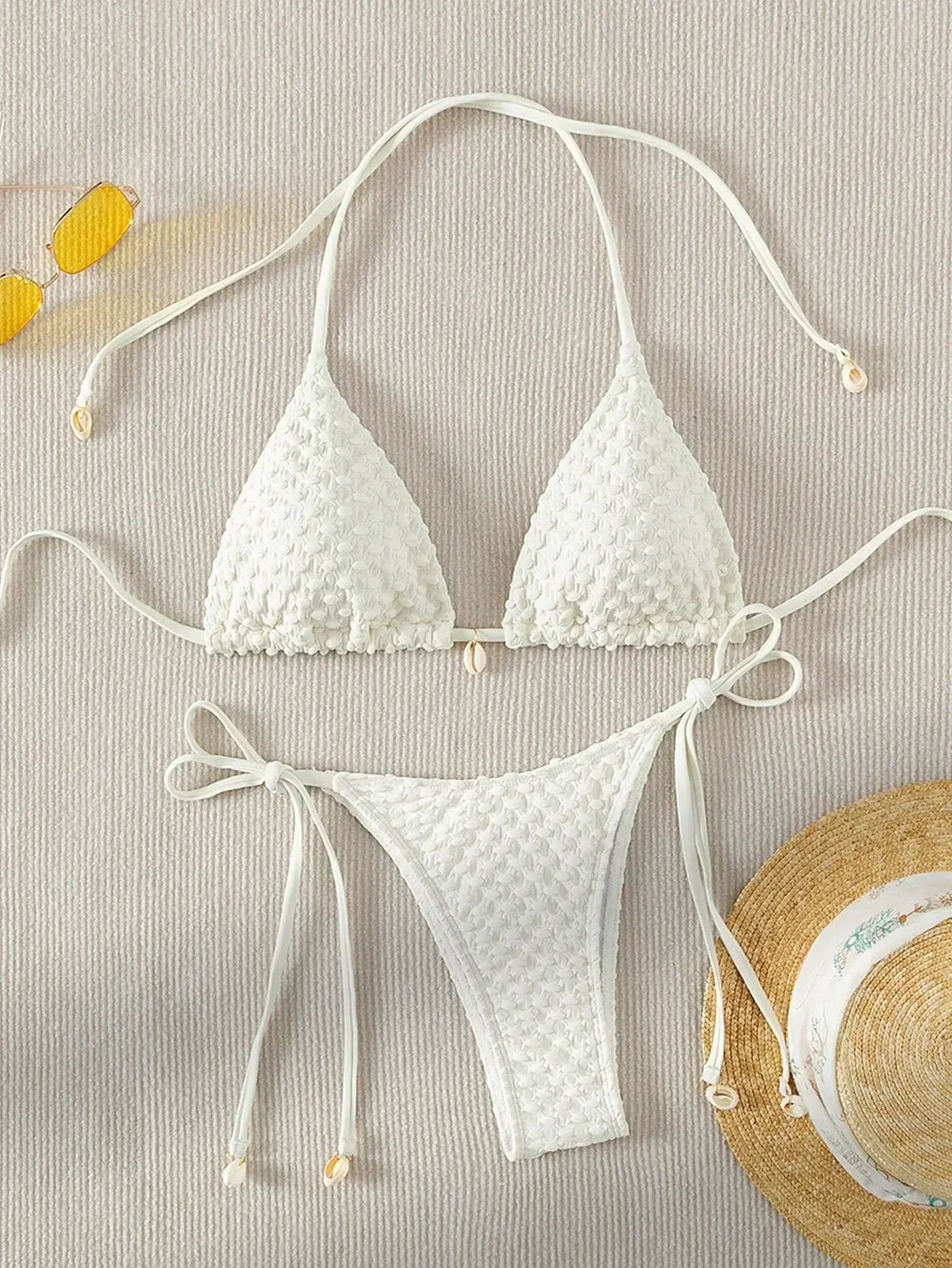 Sexy conjunto de biquíni concha designer maiô 2025 branco preto push up micro biquinis verão maiô gravata lateral triângulo banho