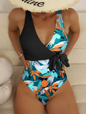 2024 tropical impressão maiô uma peça nó lado com cinto de banho feminino acolchoado maiô feminino natação verão beachwear