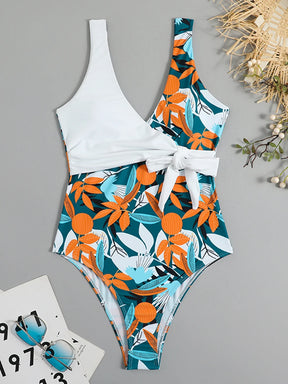 2024 tropical impressão maiô uma peça nó lado com cinto de banho feminino acolchoado maiô feminino natação verão beachwear