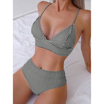 Sexy listrado plissado biquíni maiô feminino 2025 duas peças de banho de cintura alta conjunto biquinis feminino maiô push up beachwear